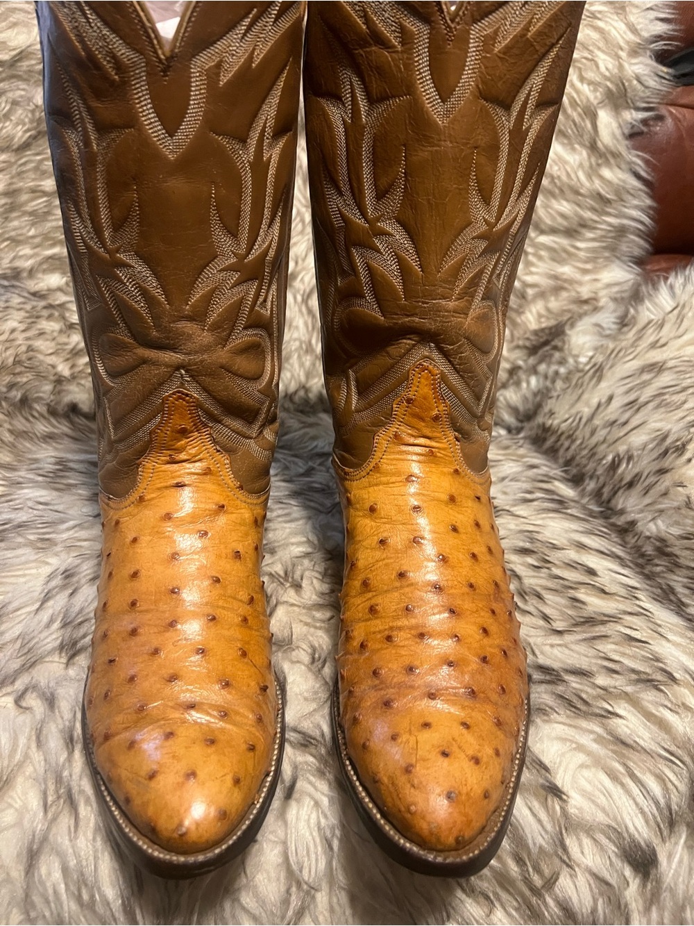 Tony Lama Pecan Brown and Tan Ostrich Western Boots Sz 8 B - Picture 2 of 14